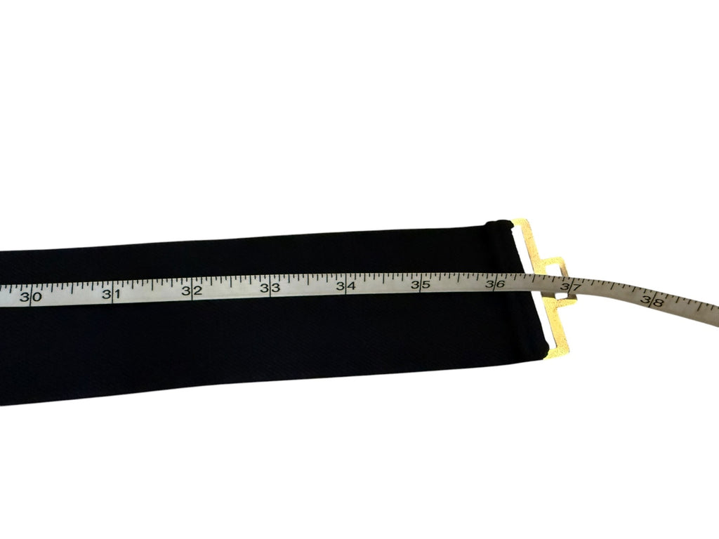 Vintage Wide Black Elastic Belt with Abstract Gold-Tone Buckle