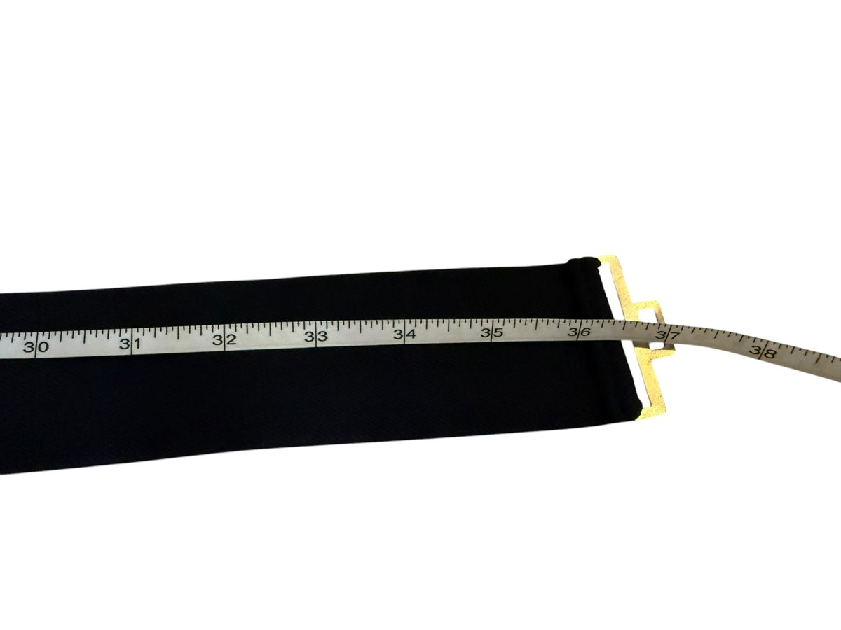 Vintage Wide Black Elastic Belt with Abstract Gold-Tone Buckle