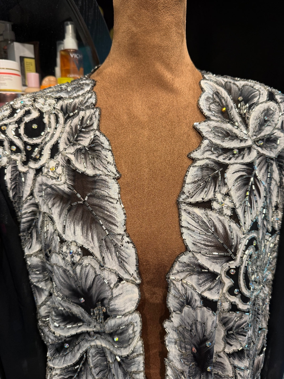 Vintage Black Sheer Beaded Floral Embroidered Jacket