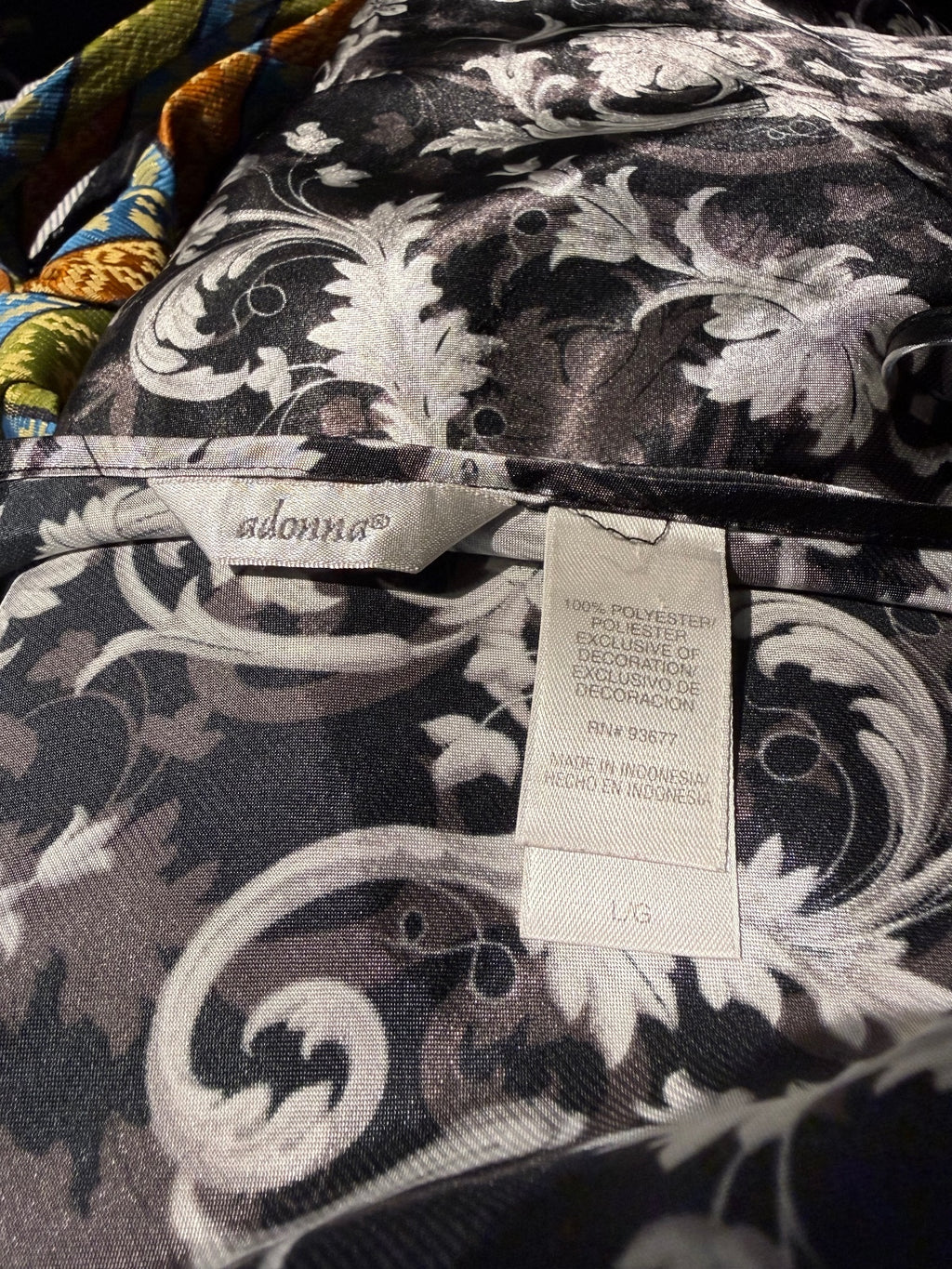 Adonna Black and White Floral Satin Nightgown Slip Dress