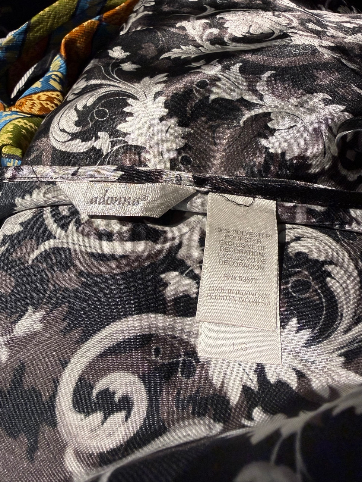 Adonna Black and White Floral Satin Nightgown Slip Dress