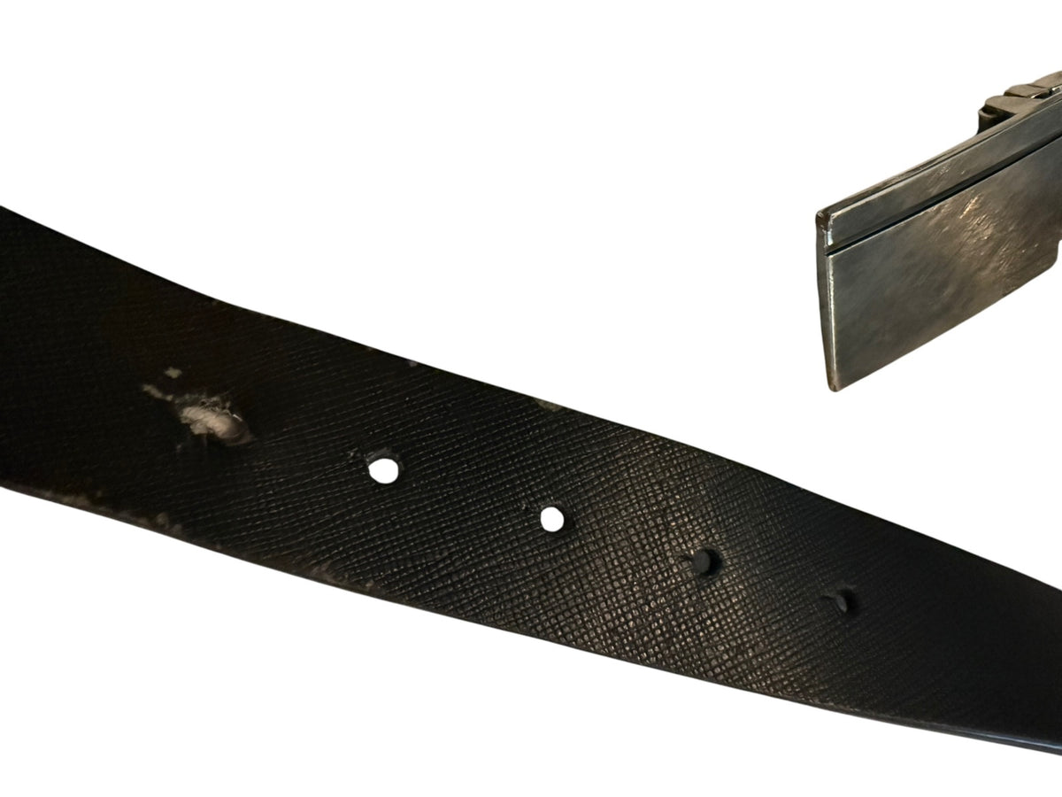 Calvin Klein Black Leather Belt with Silver Buckle