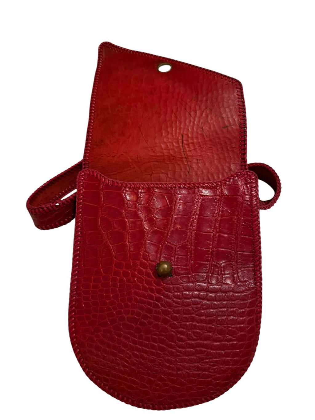 Vintage Red Crocodile Embossed Leather Crossbody Bag with Matching Wallet