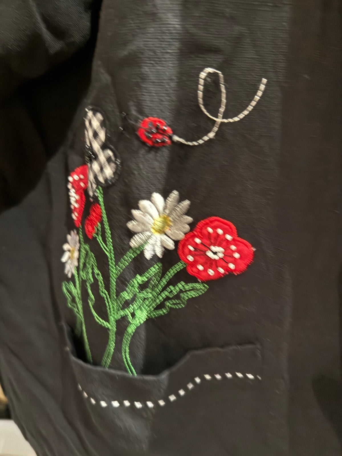 Black Embroidered Short Sleeve Jacket with Floral and Bee Details