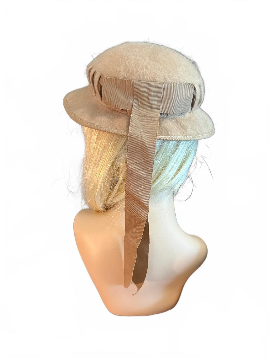 Vintage Kayser Beige Felt Hat with Ribbon Detail