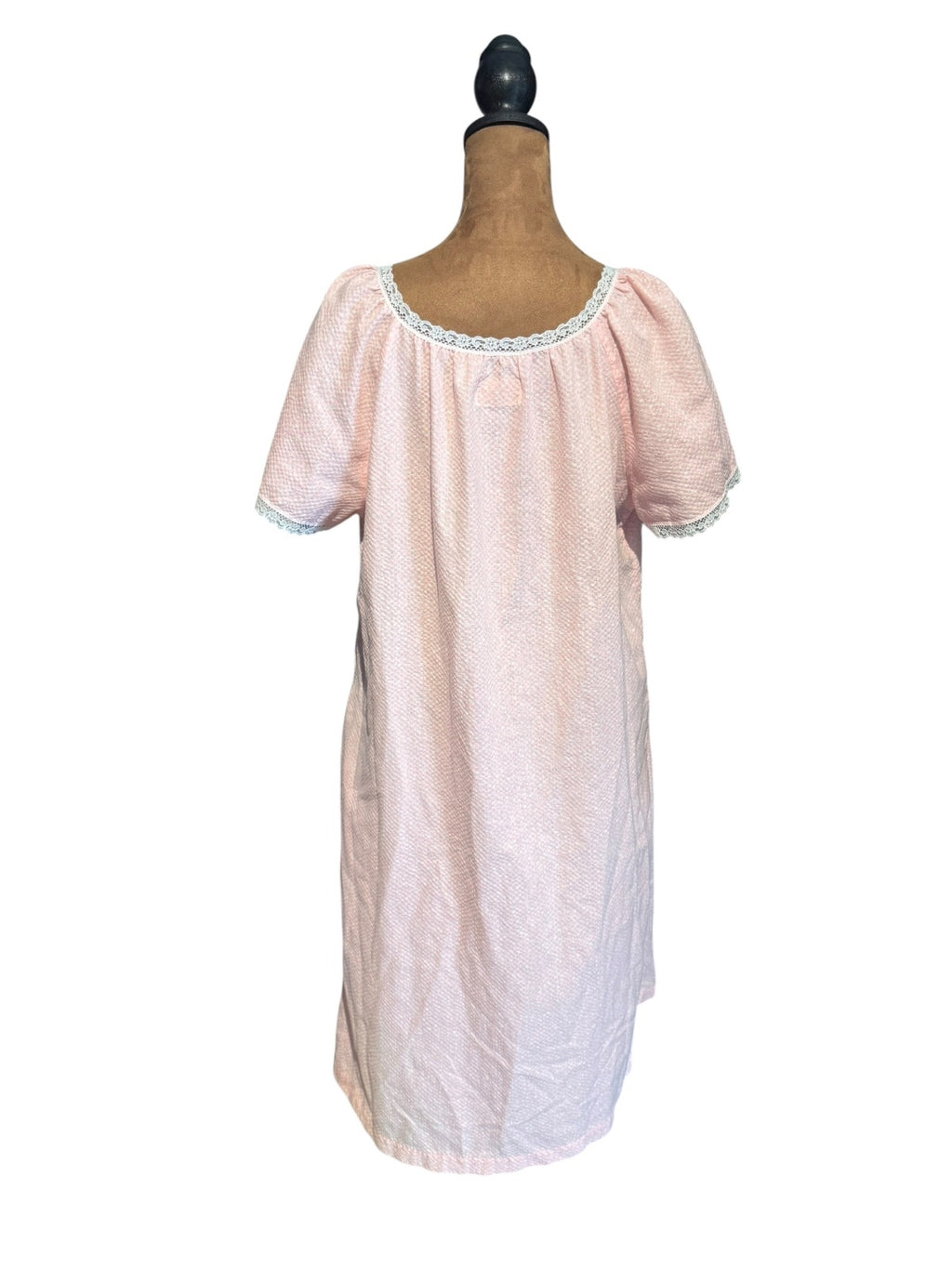 Vintage Katz Pink Button-Front Nightgown with Lace Trim