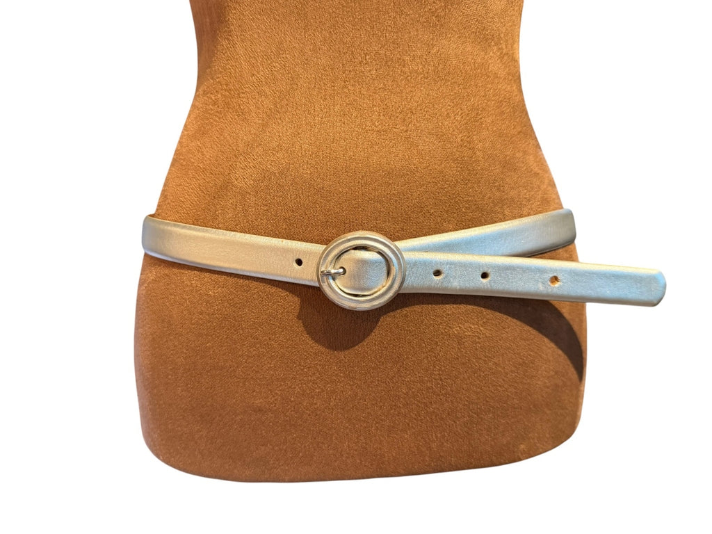 Ralph Lauren Genuine Leather Metallic Silver Belt with Round Buckle