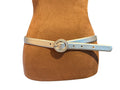 Ralph Lauren Genuine Leather Metallic Silver Belt with Round Buckle