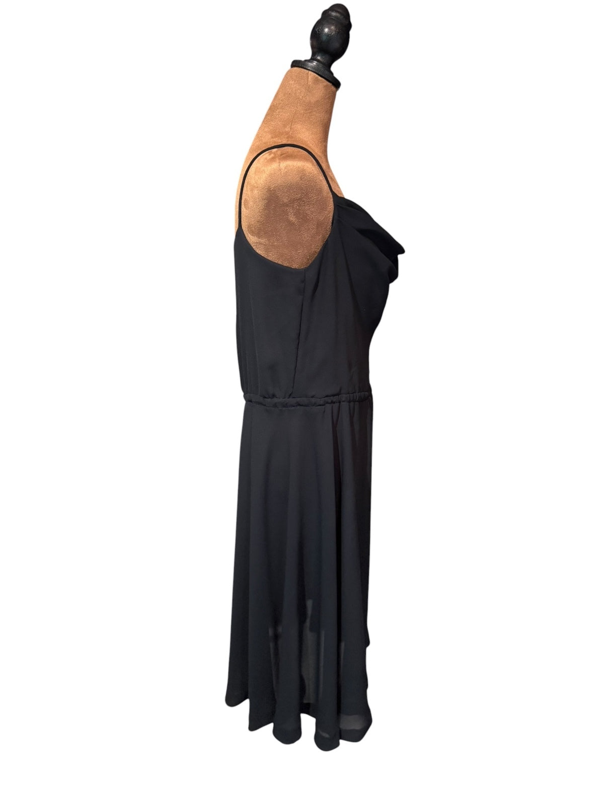 Wendy One Black Sheer Sleeveless Midi Dress with Cowl Neck