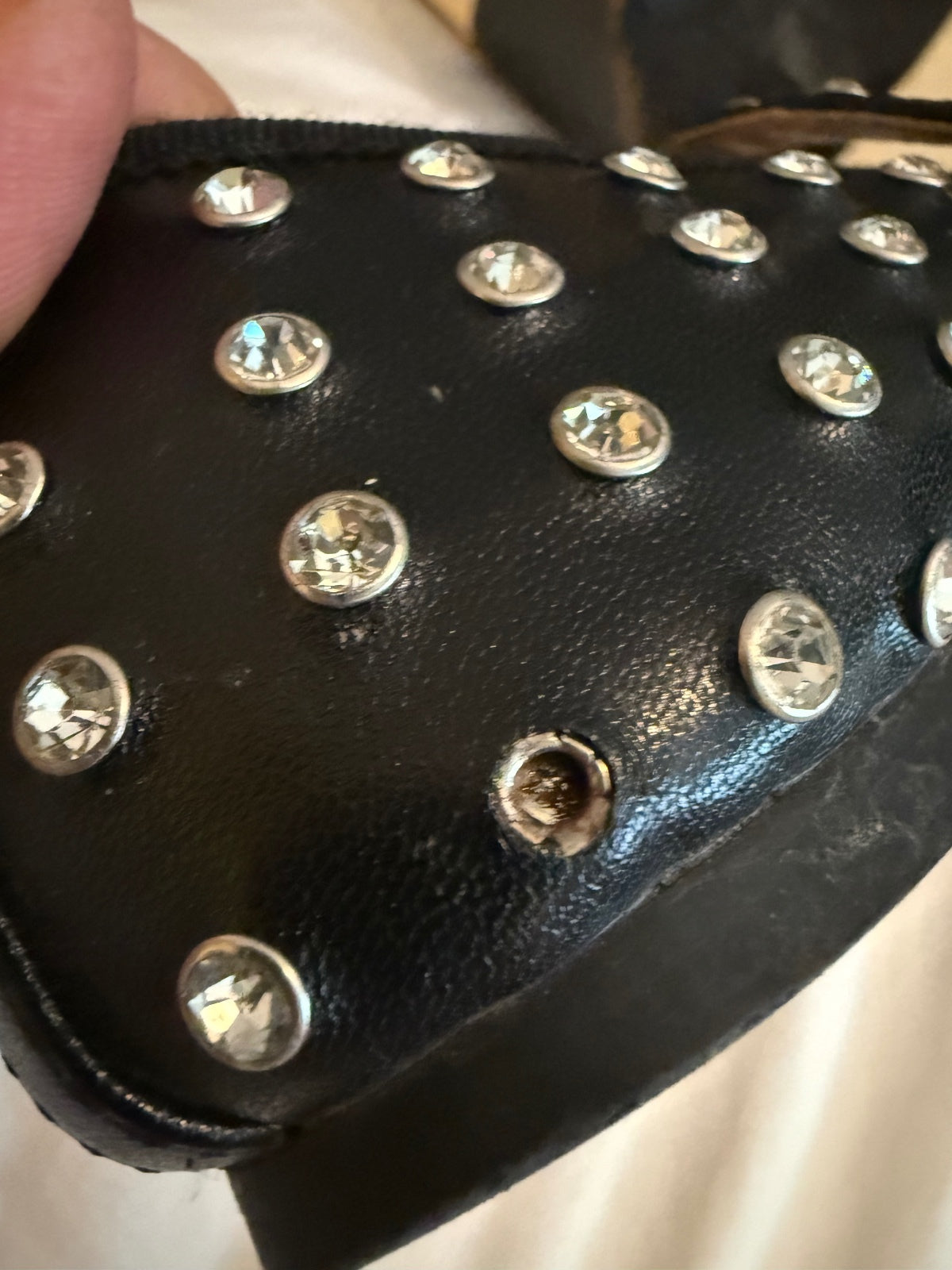 House of Harlow Black Studded Mary Jane Flats with Rhinestone Embellish