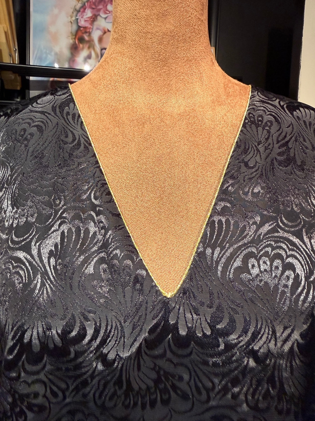 Winlar Black Jacquard Kaftan Dress