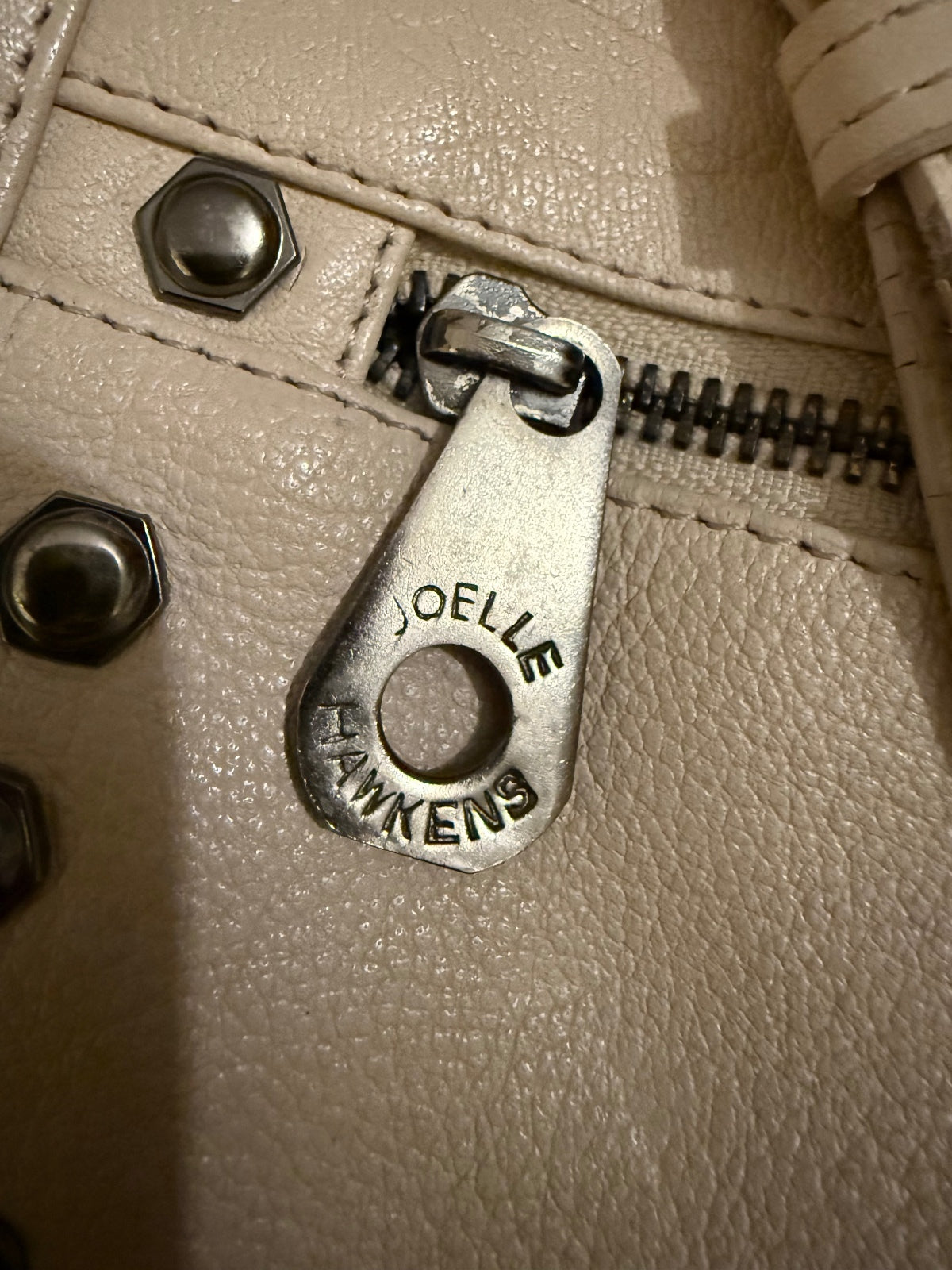 Joelle Hawkens Beige Leather Studded Shoulder Bag