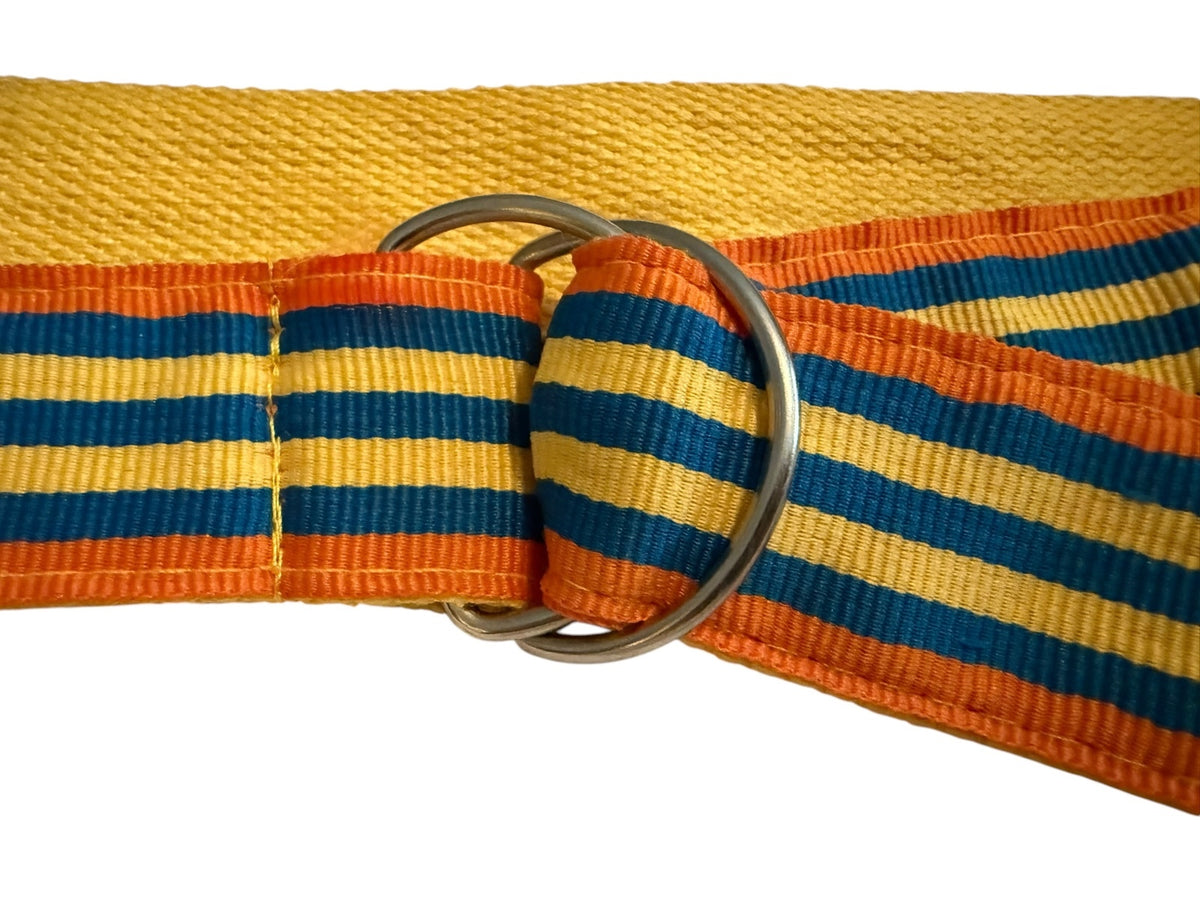 Vintage-Inspired Striped Fabric Belt with Double Ring Buckle