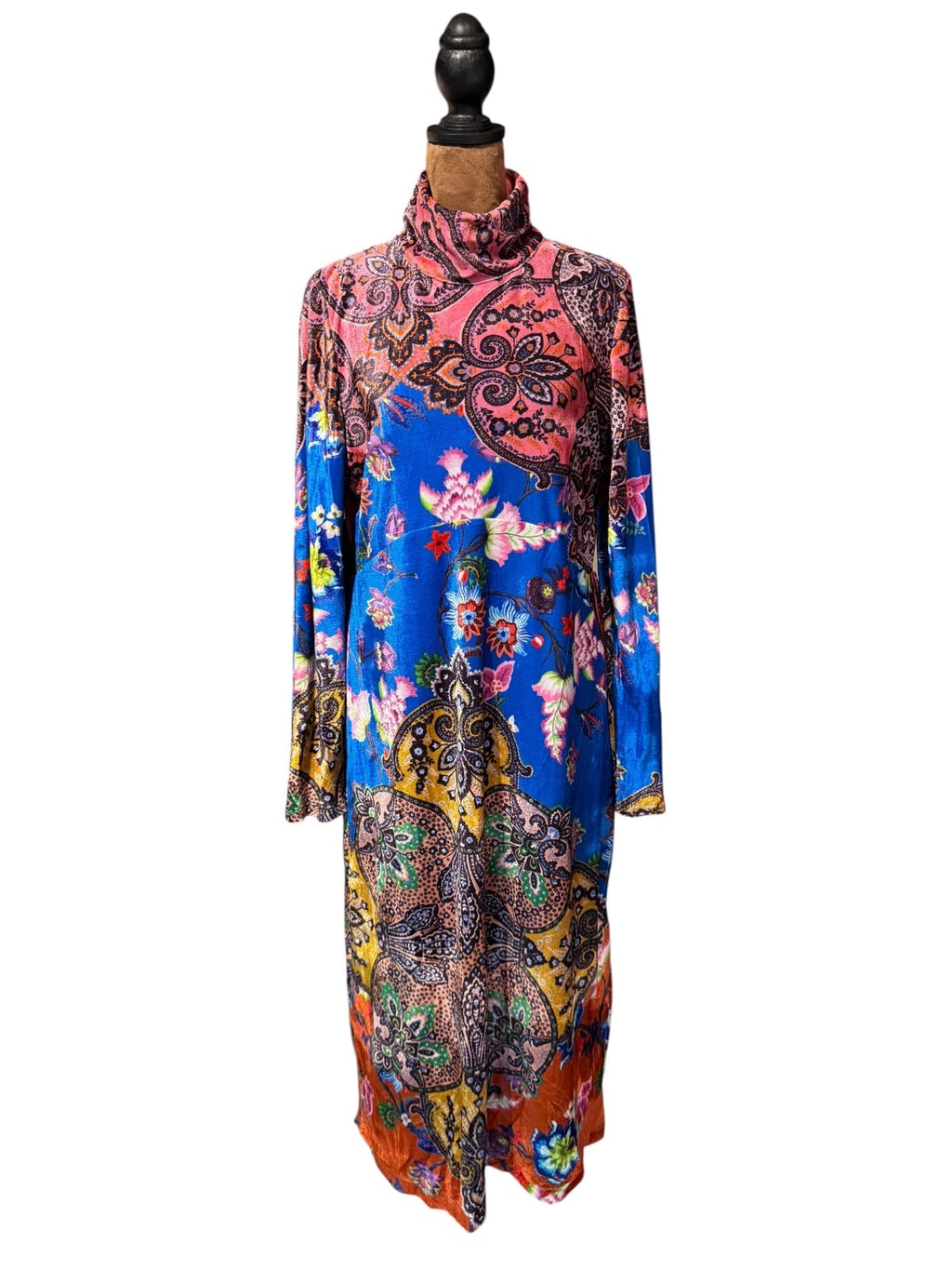 Anthropologie Velvet Floral Paisley Turtleneck Midi Dress