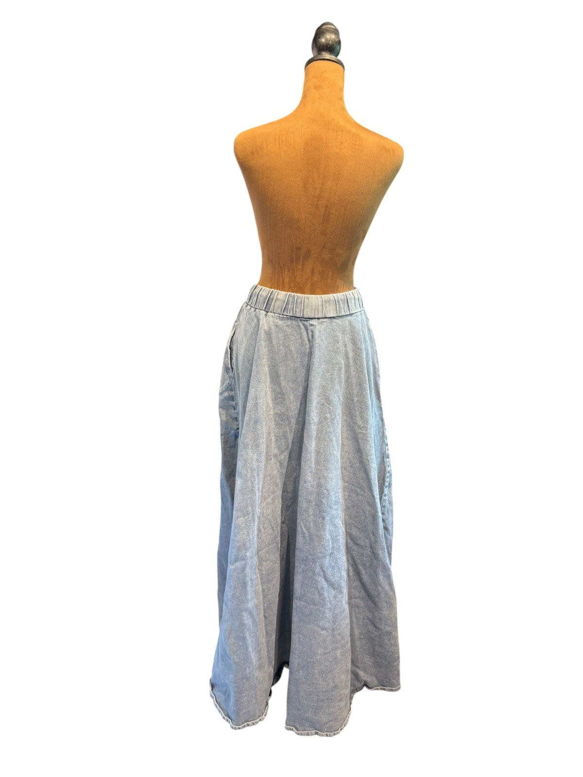 Akira Light Blue Denim Maxi Skirt with High Side Slits