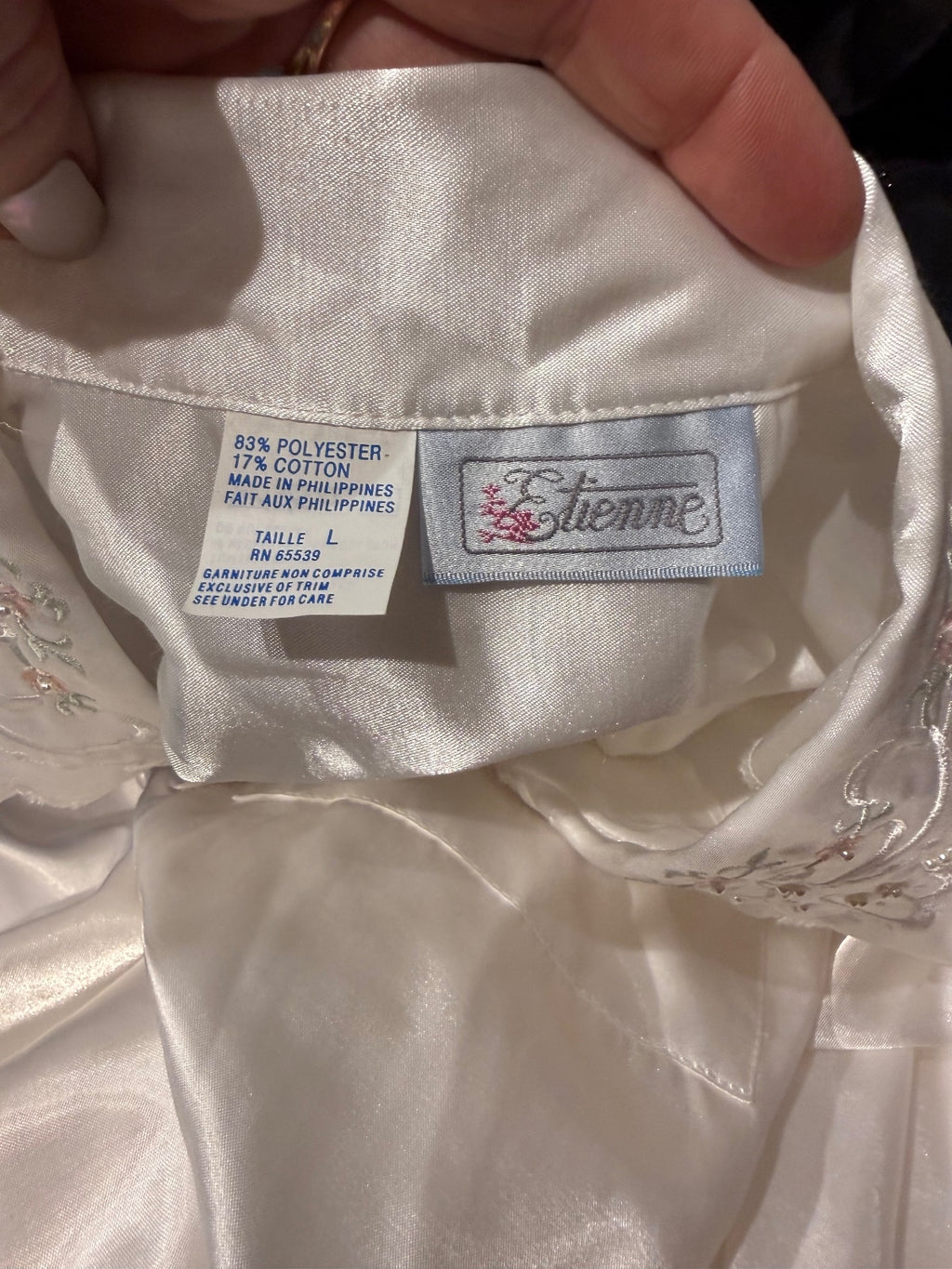 Vintage Etienne Ivory Satin Nightgown with Lace Collar
