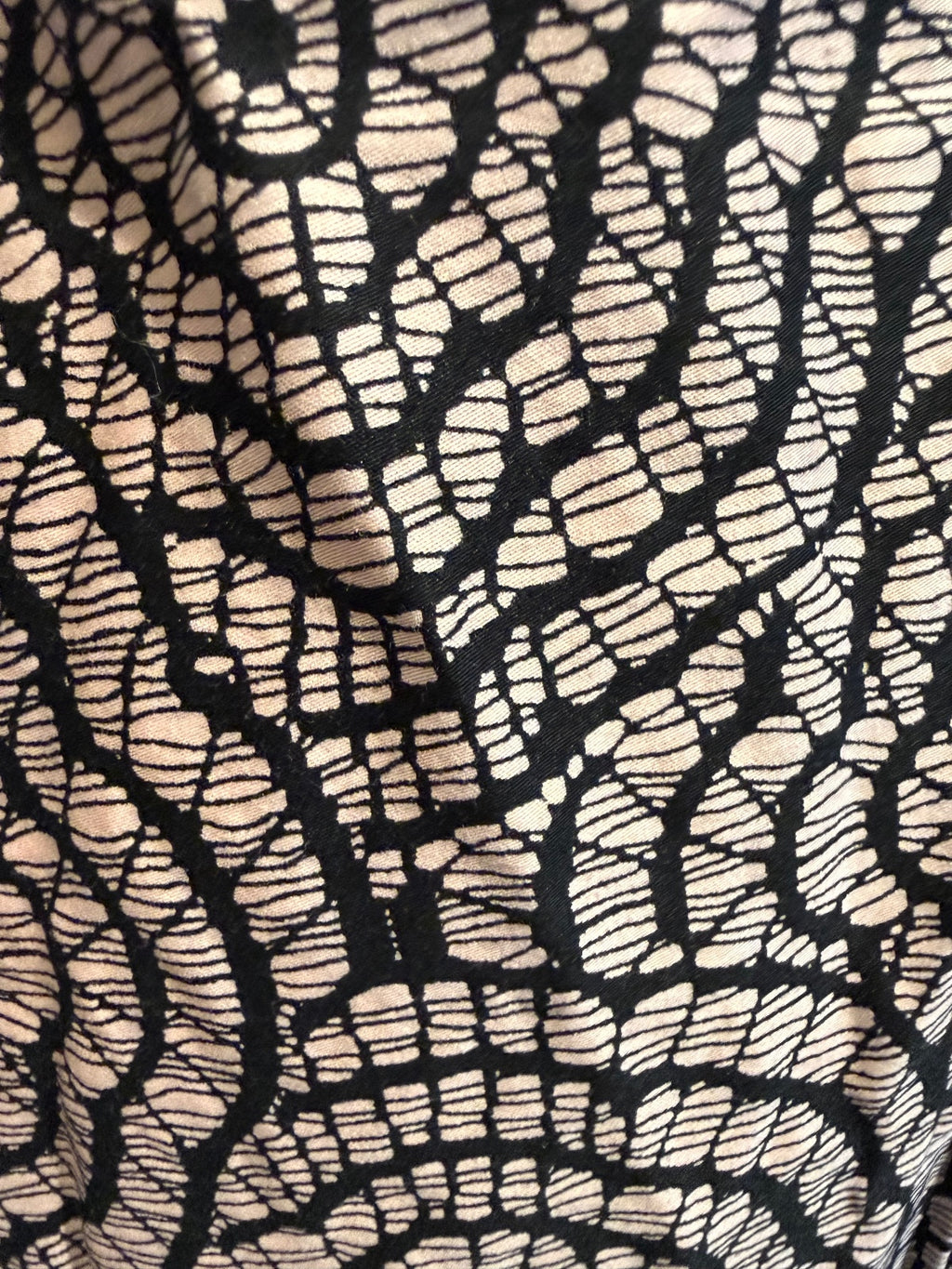 Grace Women's Black and Beige Patterned Cotton Midi Skirt