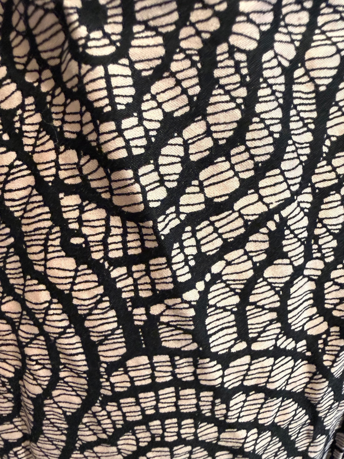 Grace Women's Black and Beige Patterned Cotton Midi Skirt