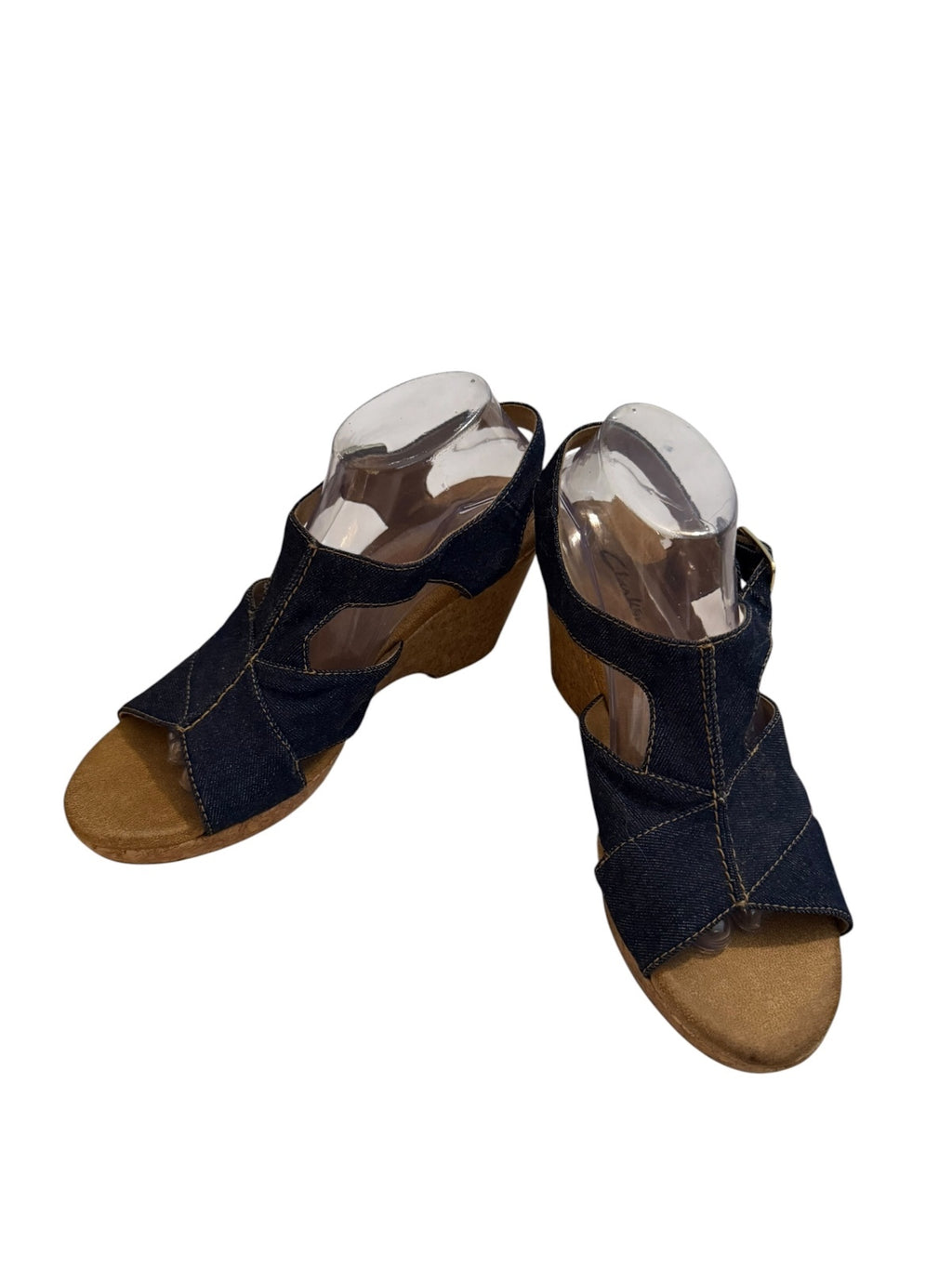 Clarks Women's Denim Wedge Sandals with Cork Heel