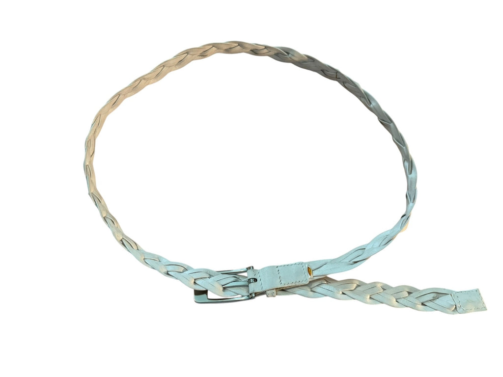 White Braided Belt with Silver Buckle