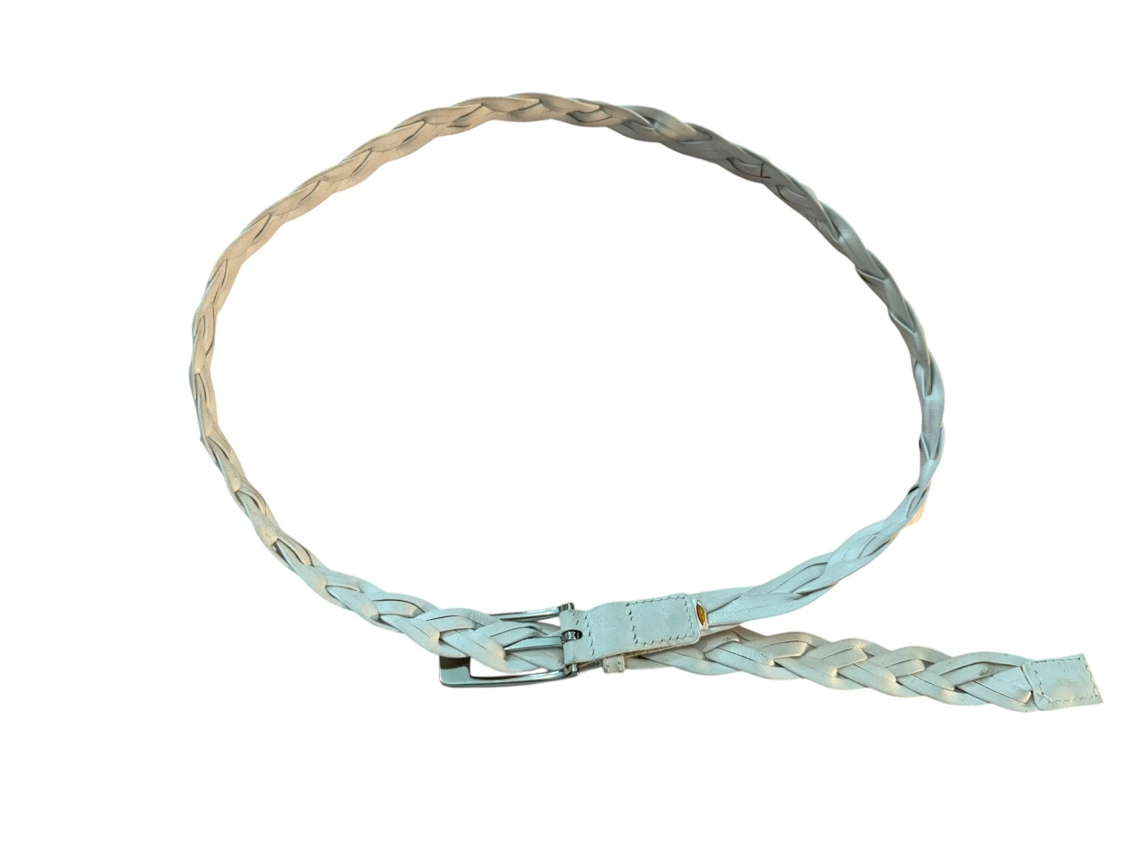 White Braided Belt with Silver Buckle