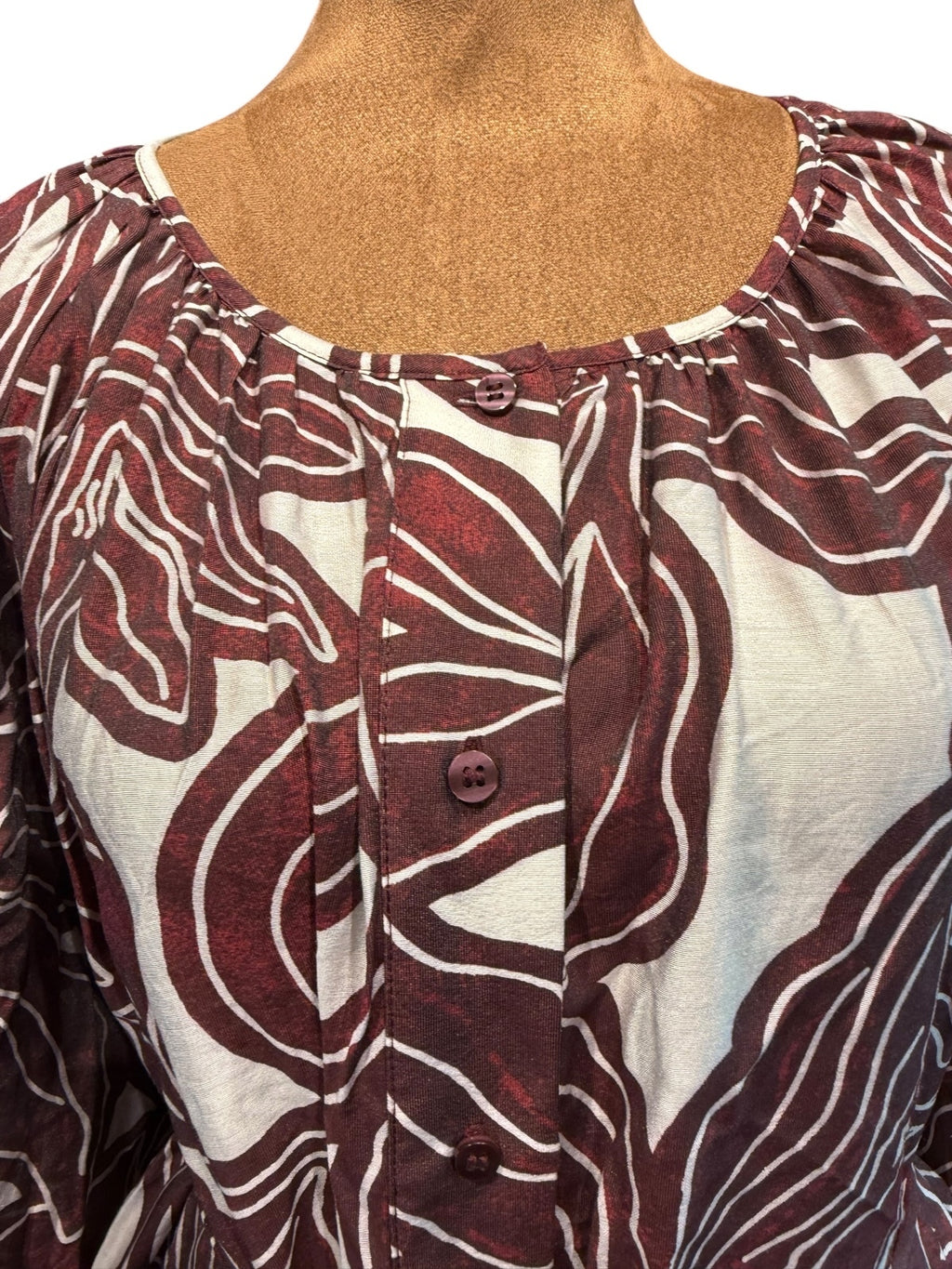 H&M Burgundy & Cream Abstract Print Button-Front Dress