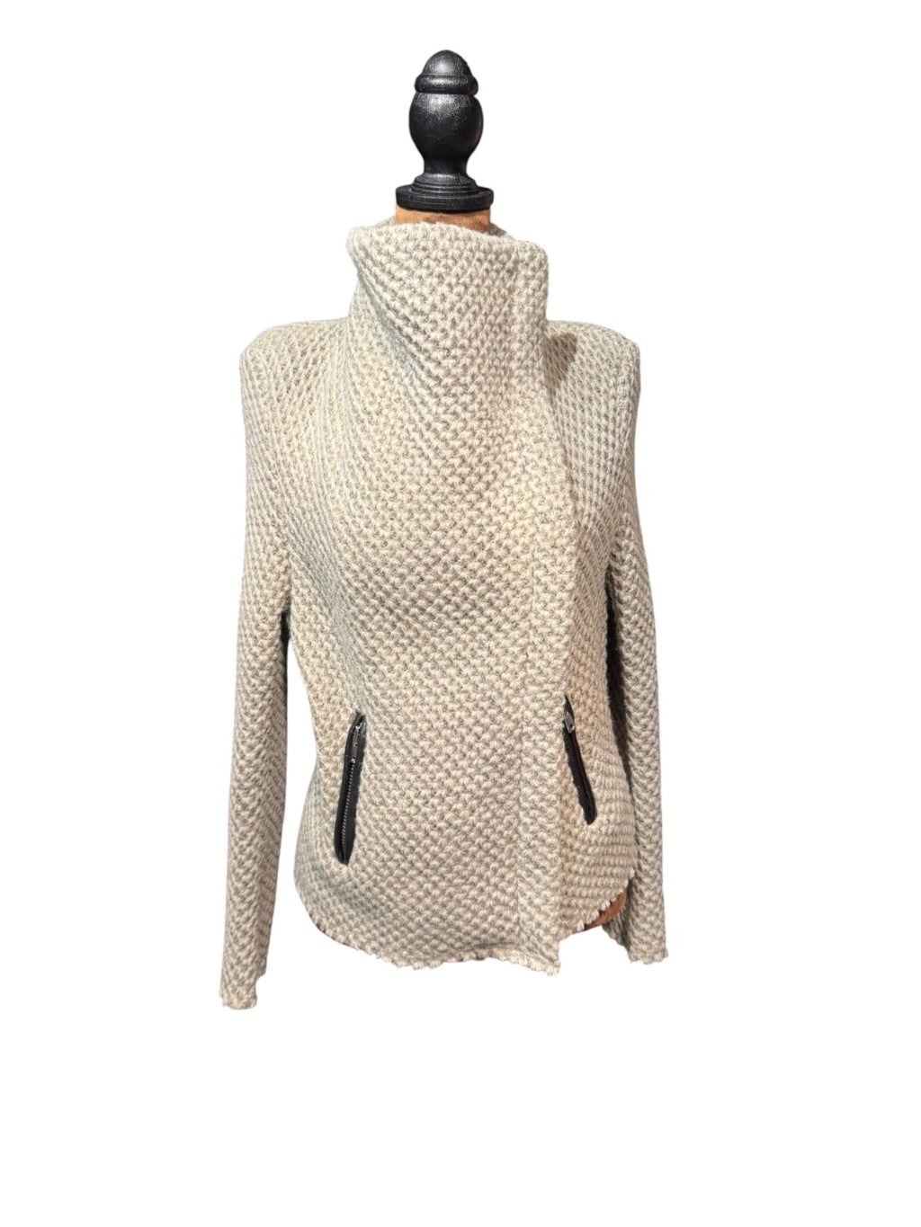 IRO Beige Chunky Knit Wool Blend Sweater Jacket