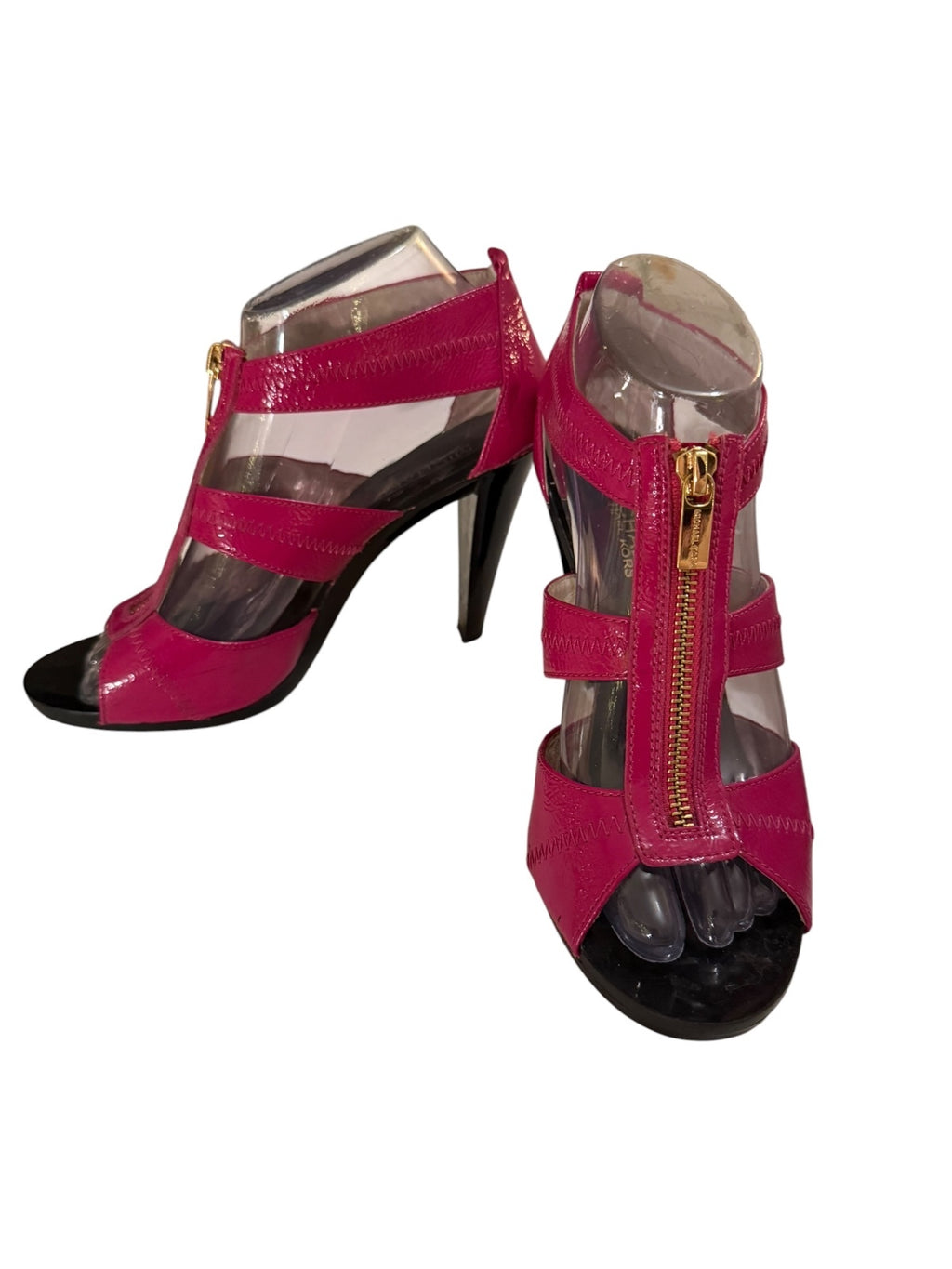 Michael Kors Pink Patent Leather High Heel Sandals with Front Zipper