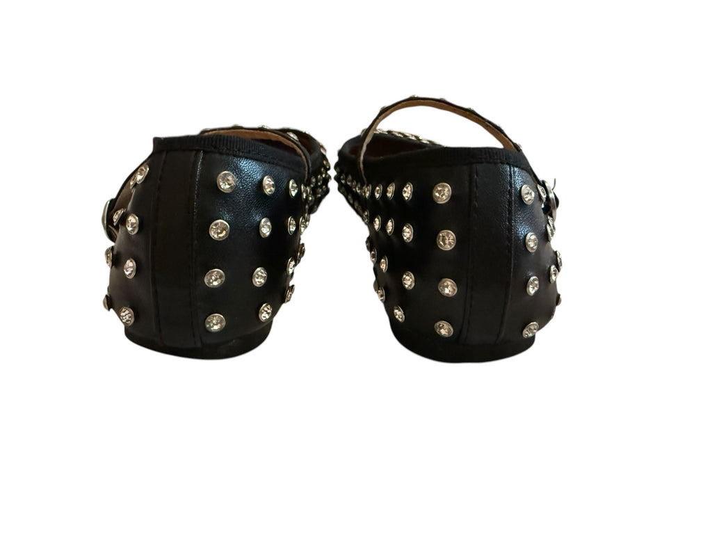 House of Harlow Black Studded Mary Jane Flats with Rhinestone Embellish