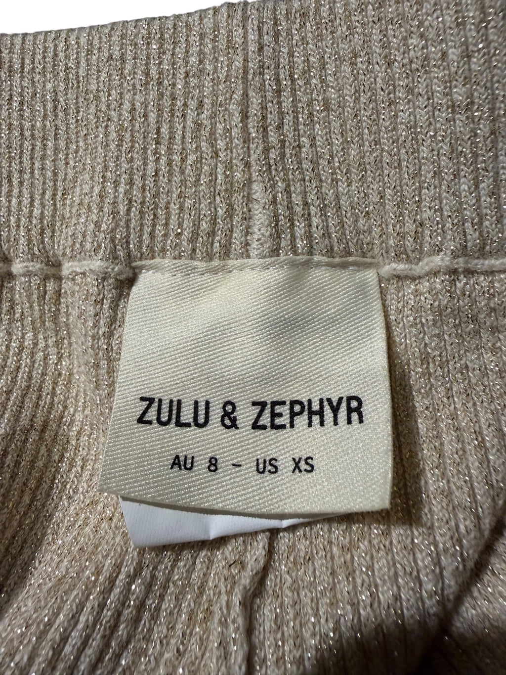Zulu & Zephyr Cream White & Gold Metallic Knit Shorts