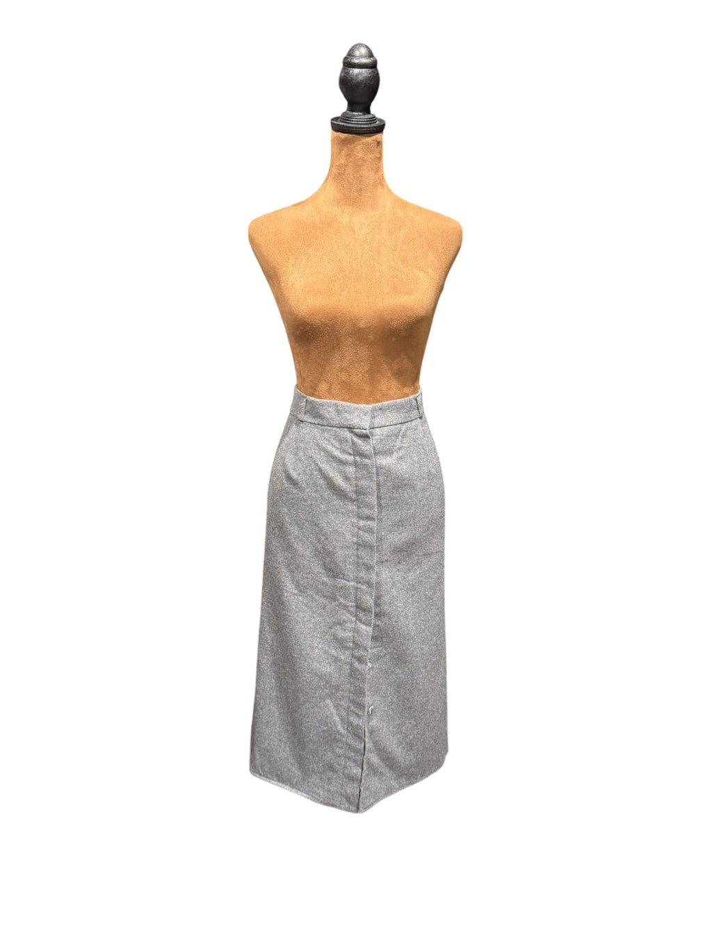 Vintage Wool Midi Skirt with Side Slits and Hidden Buttons