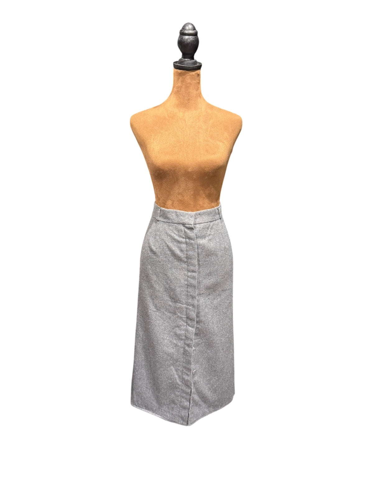 Vintage Wool Midi Skirt with Side Slits and Hidden Buttons