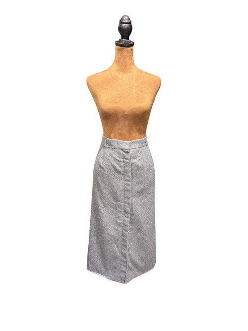Vintage Wool Midi Skirt with Side Slits and Hidden Buttons