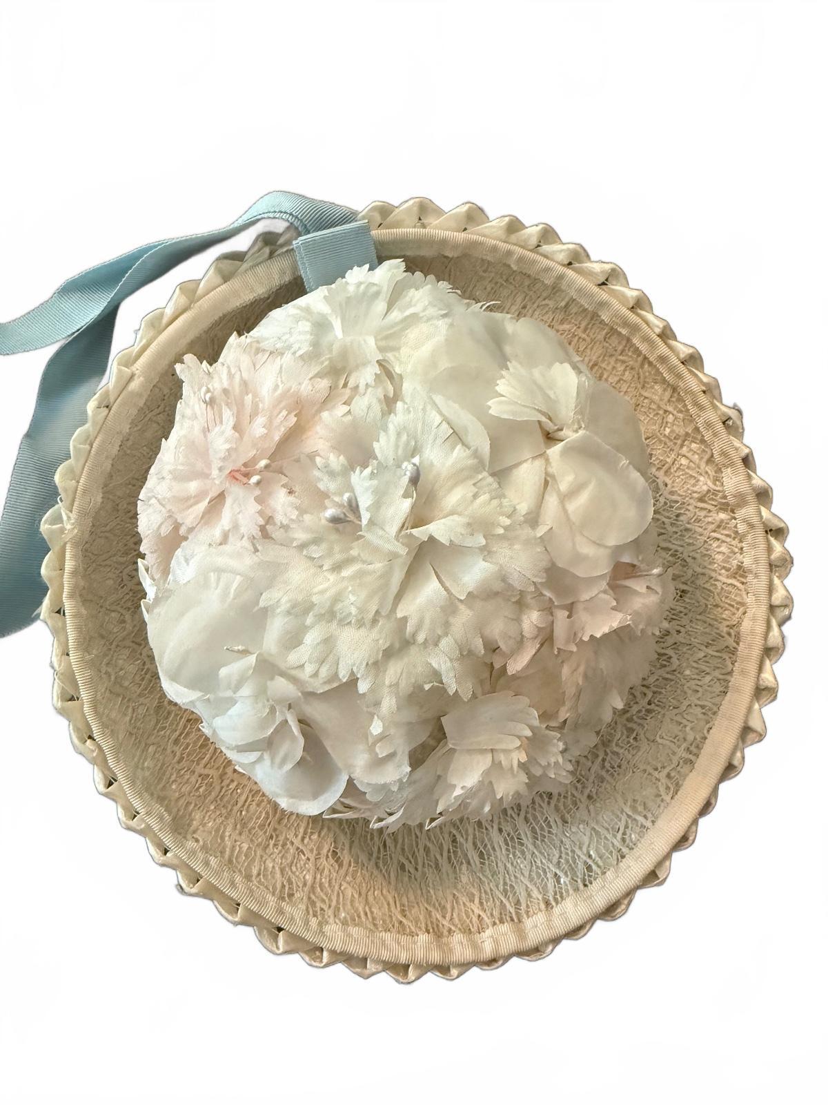 Vintage Pair of Girls Straw Hats with Floral and Ribbon Details