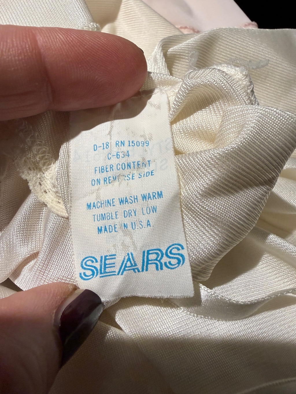 Vintage Sears Ivory Nylon Slip Dress with Lace Trim