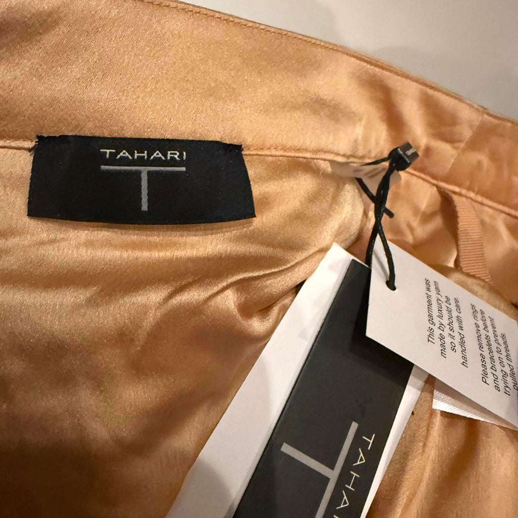 Elie Tahari Golden Pleated Midi Skirt with Sequin Detail