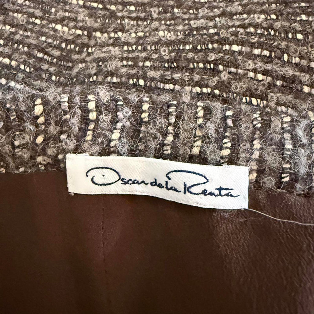 Oscar de la Renta Brown Tweed Wool Skirt with Draped Detail