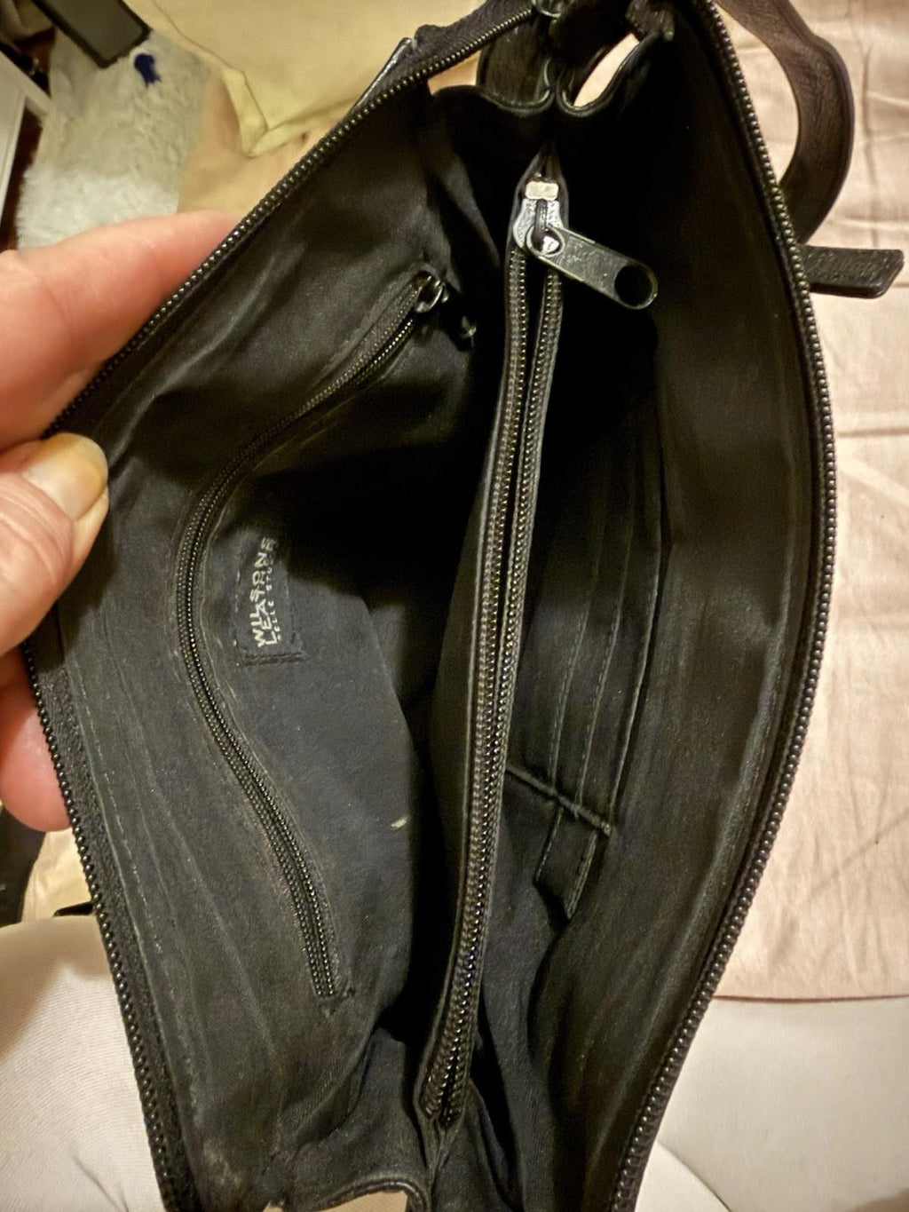 Wilson leather Crossbody Purse multi  compartments Black