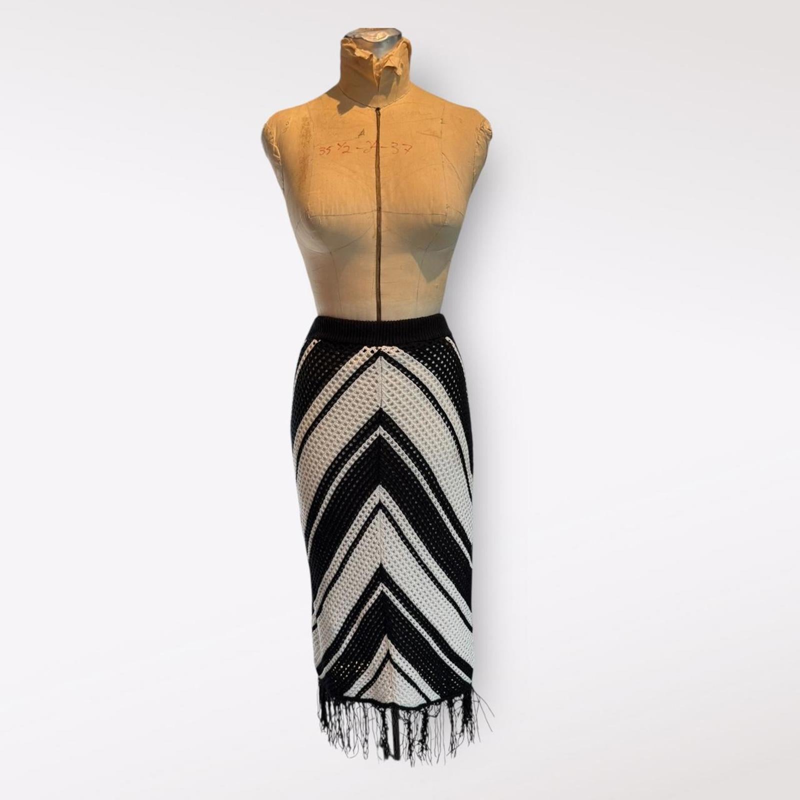 Willow & Wind Black and White Chevron Crochet Fringe Skirt