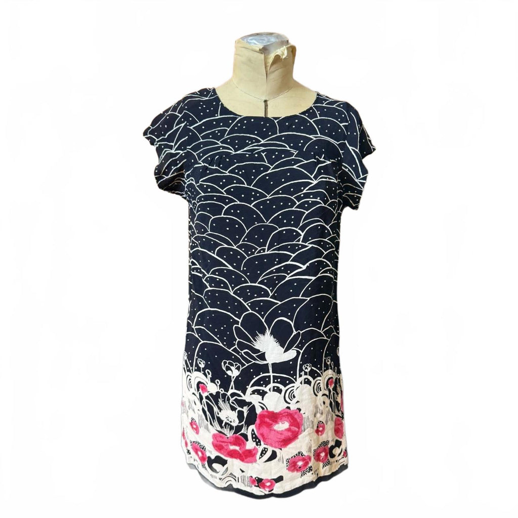 Navy Blue Floral Shirt Dress Size XS