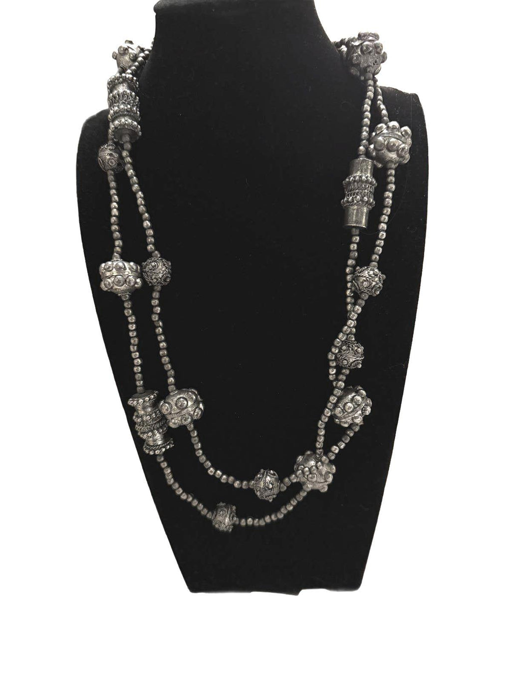 Afghani Silver Beaded Necklace with Ornate Beads