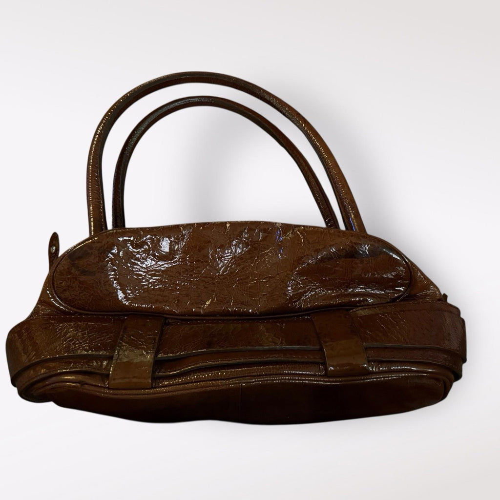 Francesco Biasia Brown Patent Leather Satchel Shoulder Bag