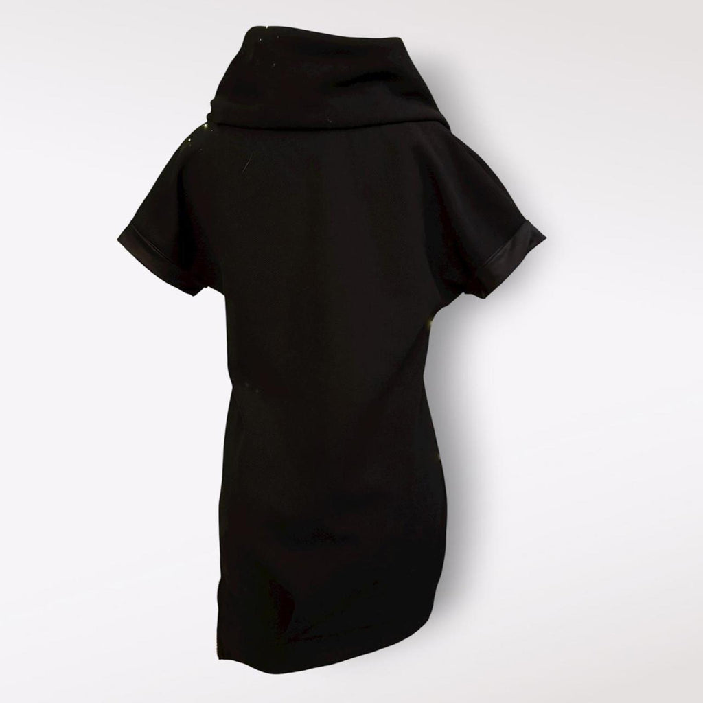 Black Zip-Up Collar Shirt Dress. Made in Italy