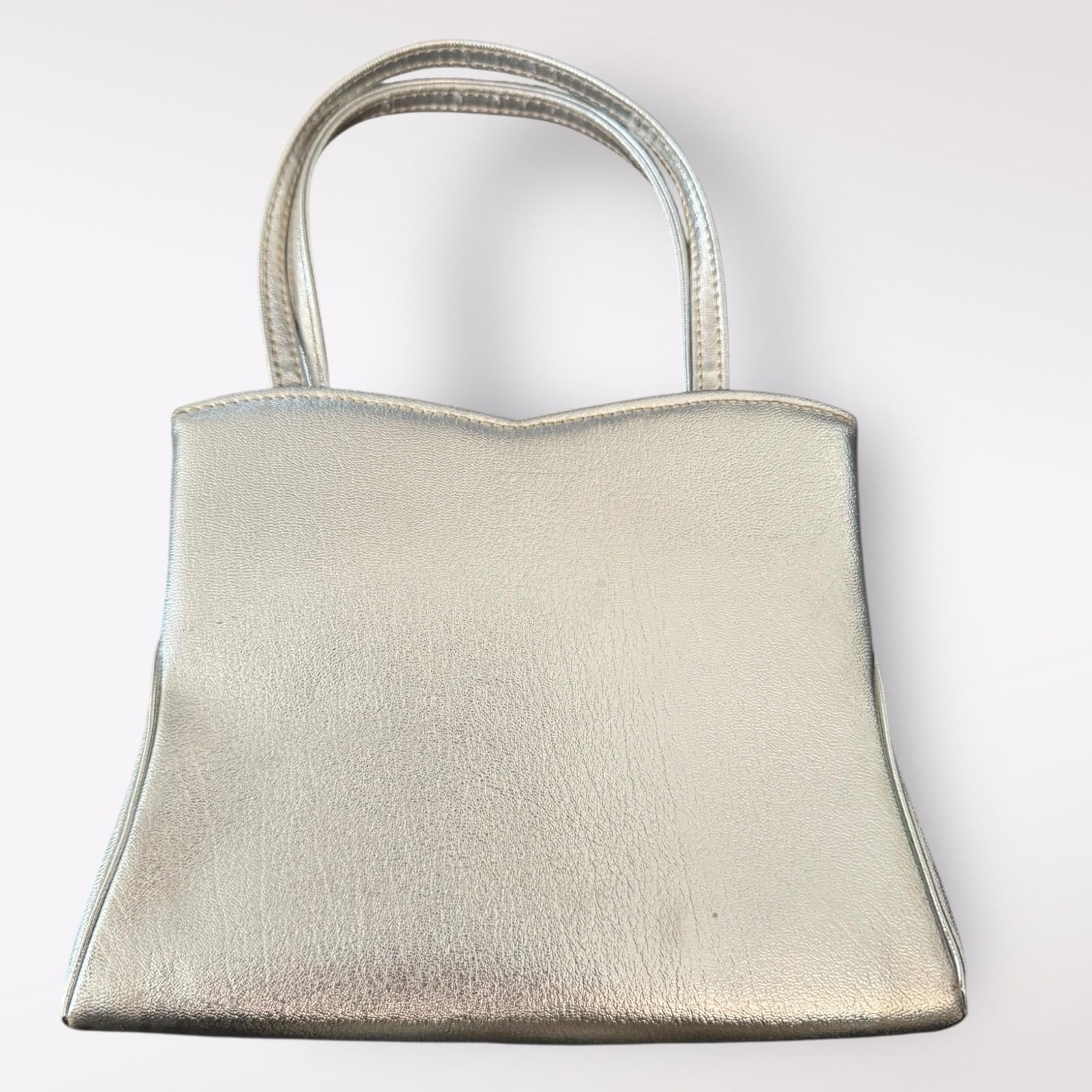 Harry Levine Silver Handbag With Rhinestone Clasp And Attached Coin Purse