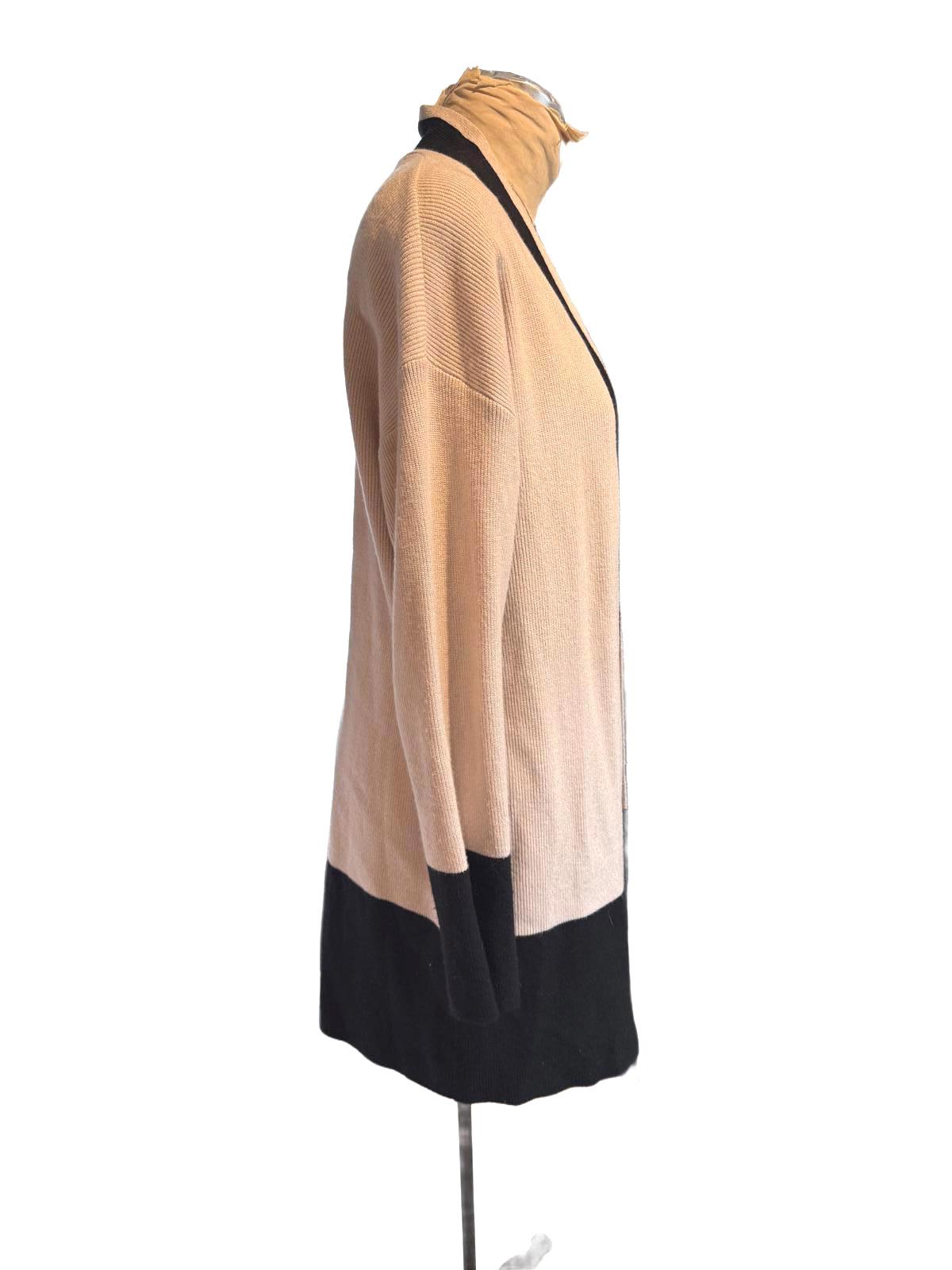 Truth by Republic Beige and Black Colorblock Open Front Cardigan Sweater