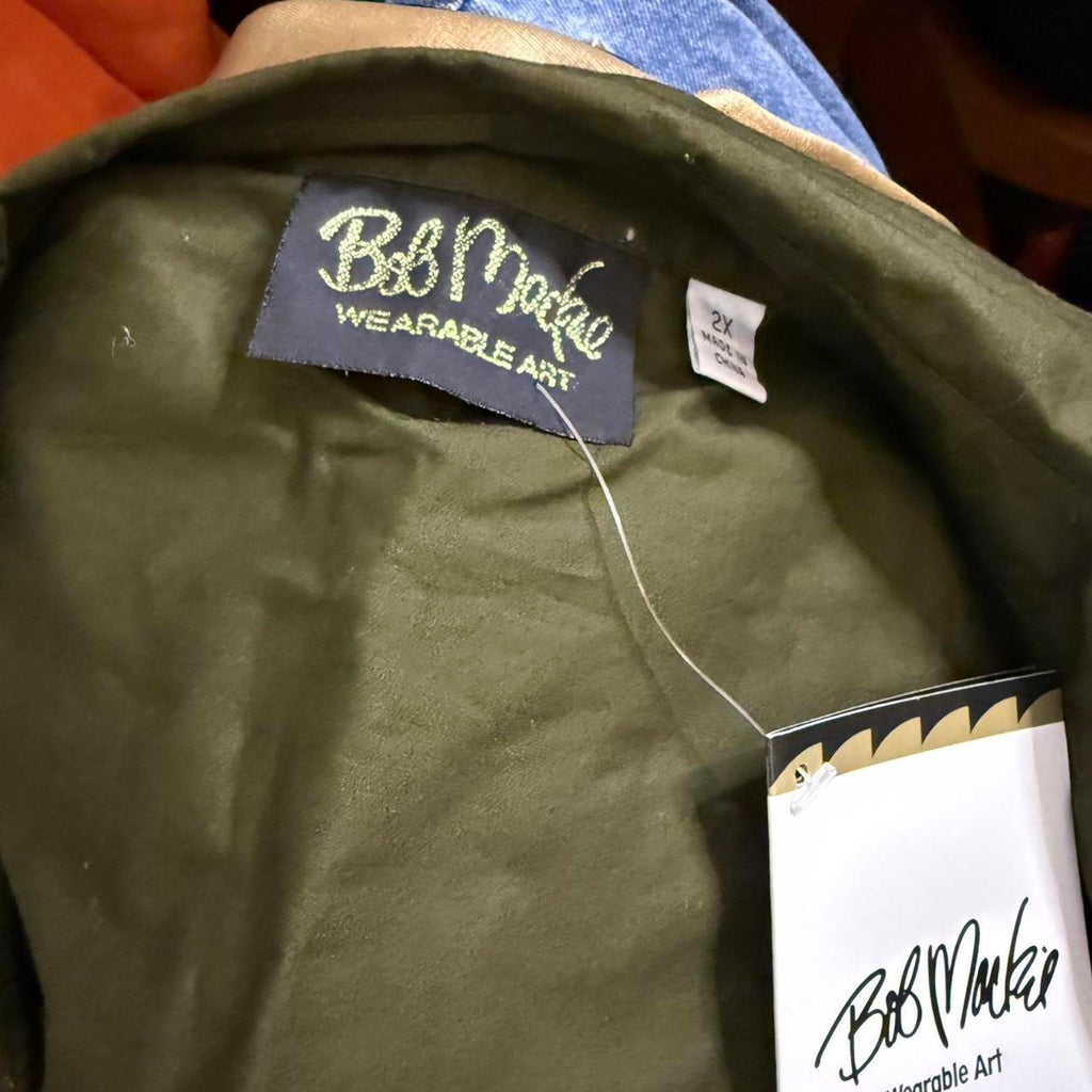 Bob Mackie ‘Wearable Art’ Olive Green and Gold Embroidered Shirt