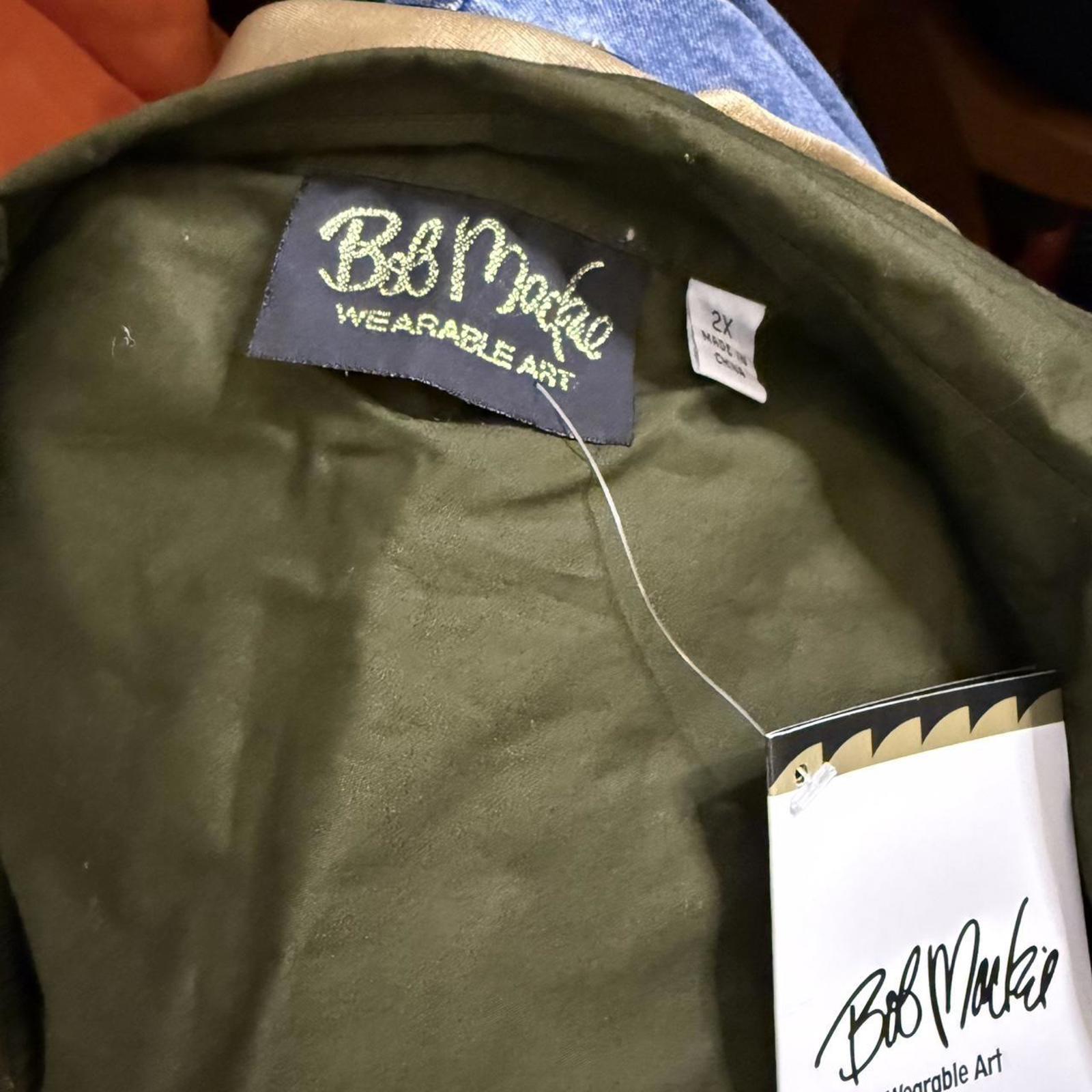 Bob Mackie ‘Wearable Art’ Olive Green and Gold Embroidered Shirt