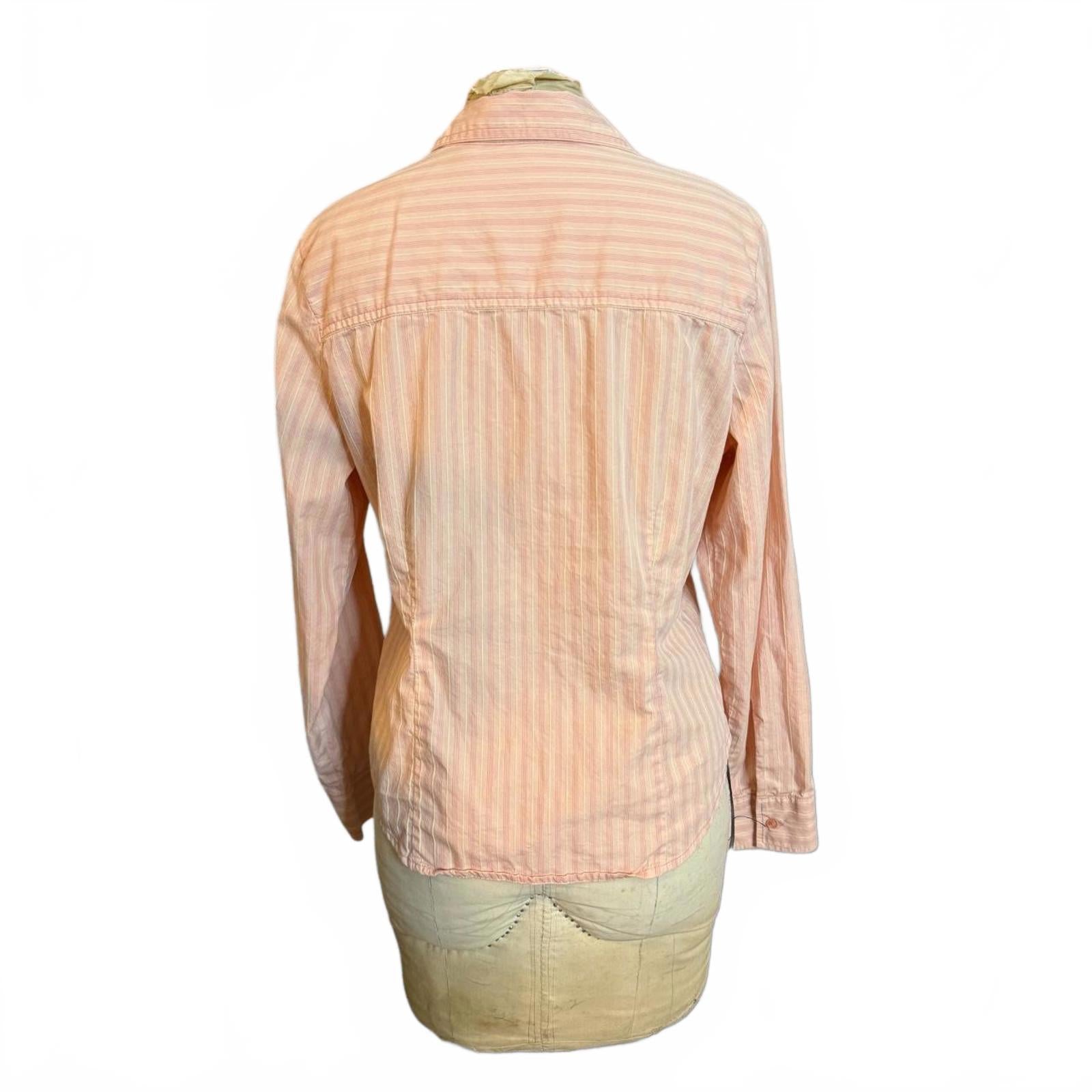 French Cuff Orange-Pink Striped Shirt Size M