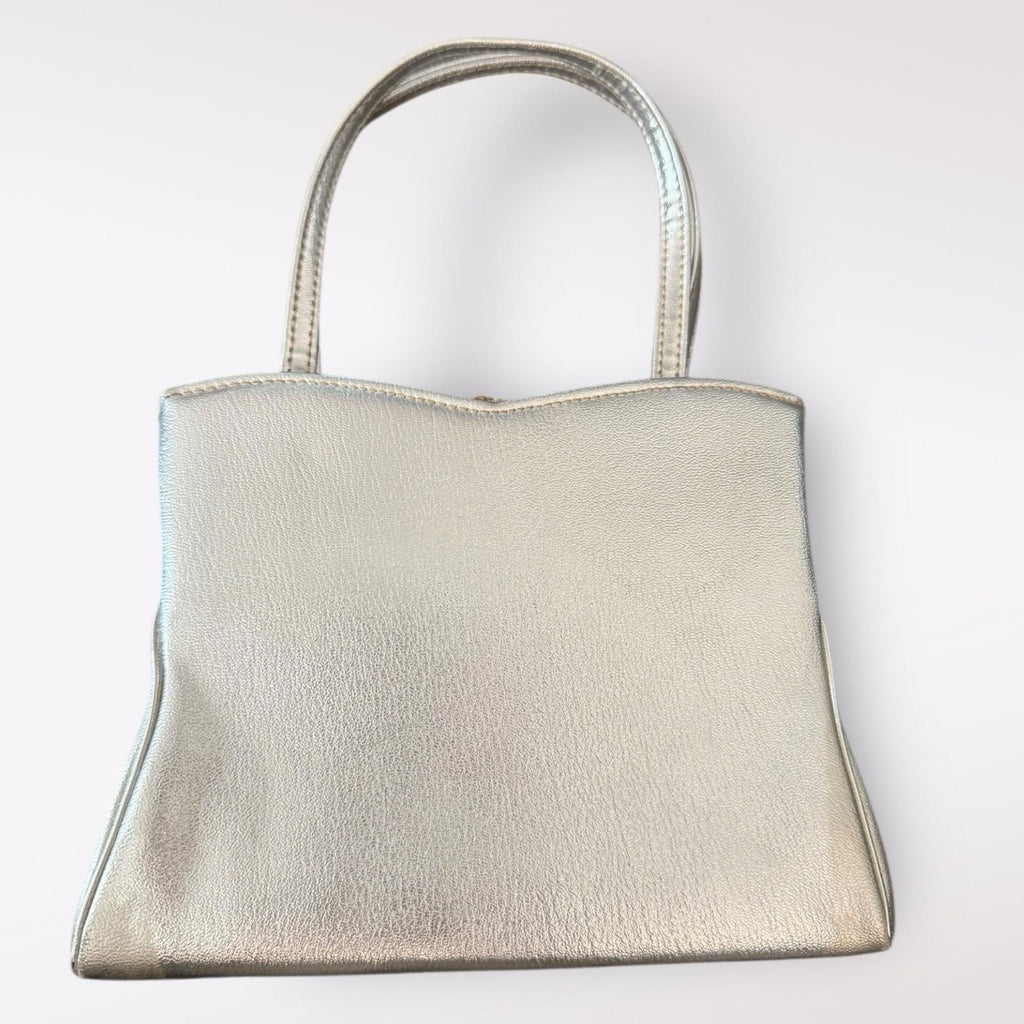 Harry Levine Silver Handbag With Rhinestone Clasp And Attached Coin Purse