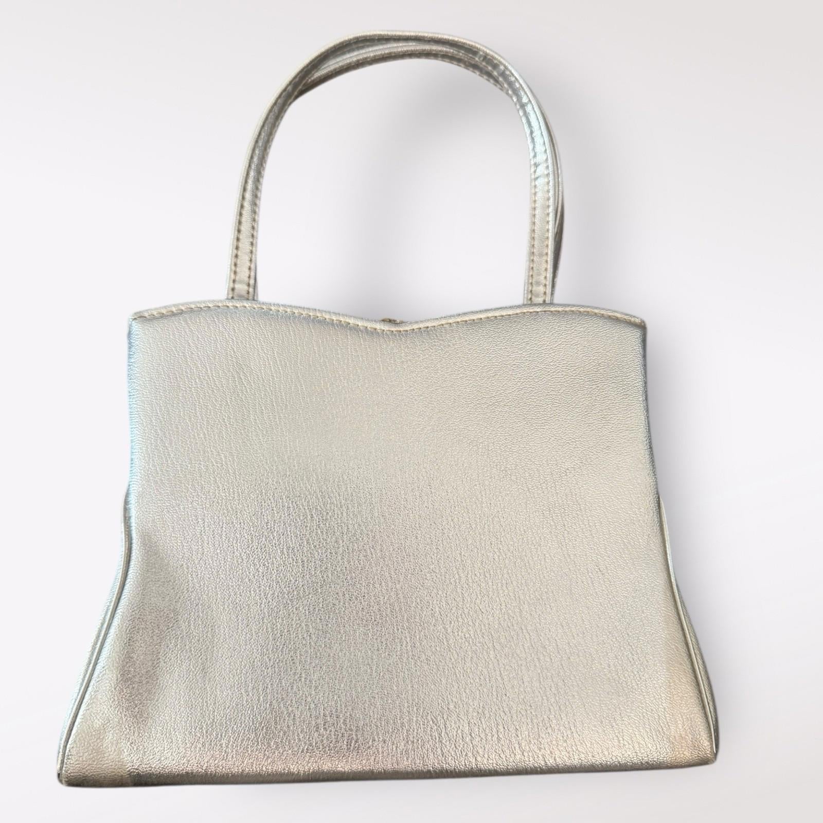 Harry Levine Silver Handbag With Rhinestone Clasp And Attached Coin Purse